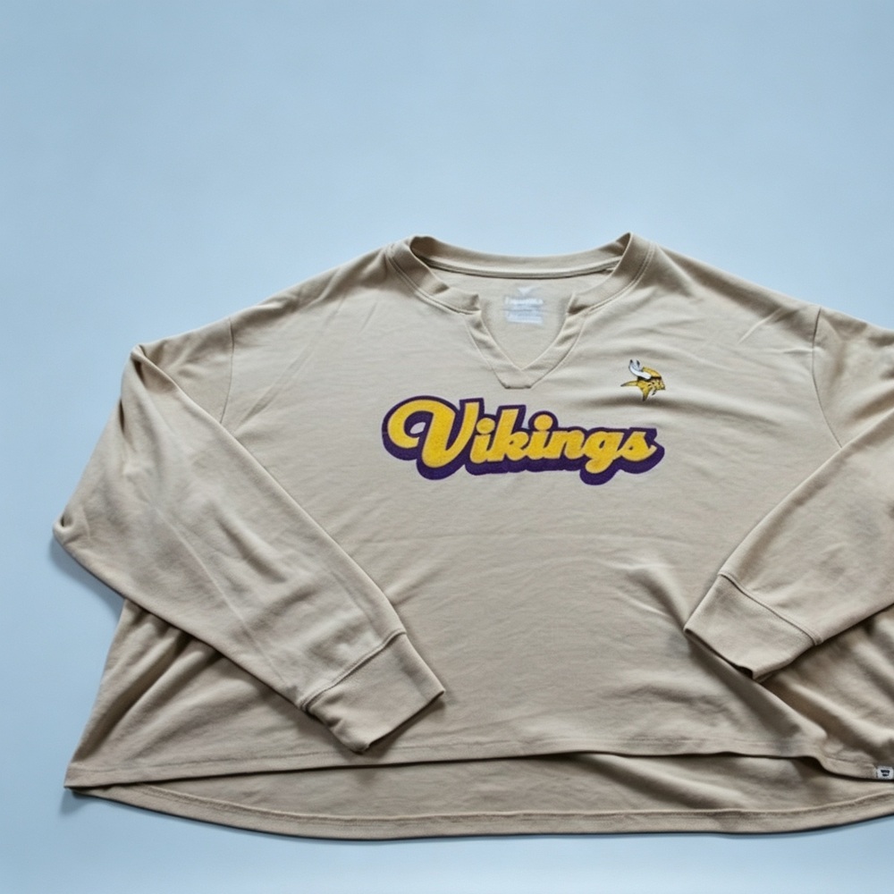 Fanatics Women Beige Top Minnesota Vikings Long Sleeve V Neck Size 3XL